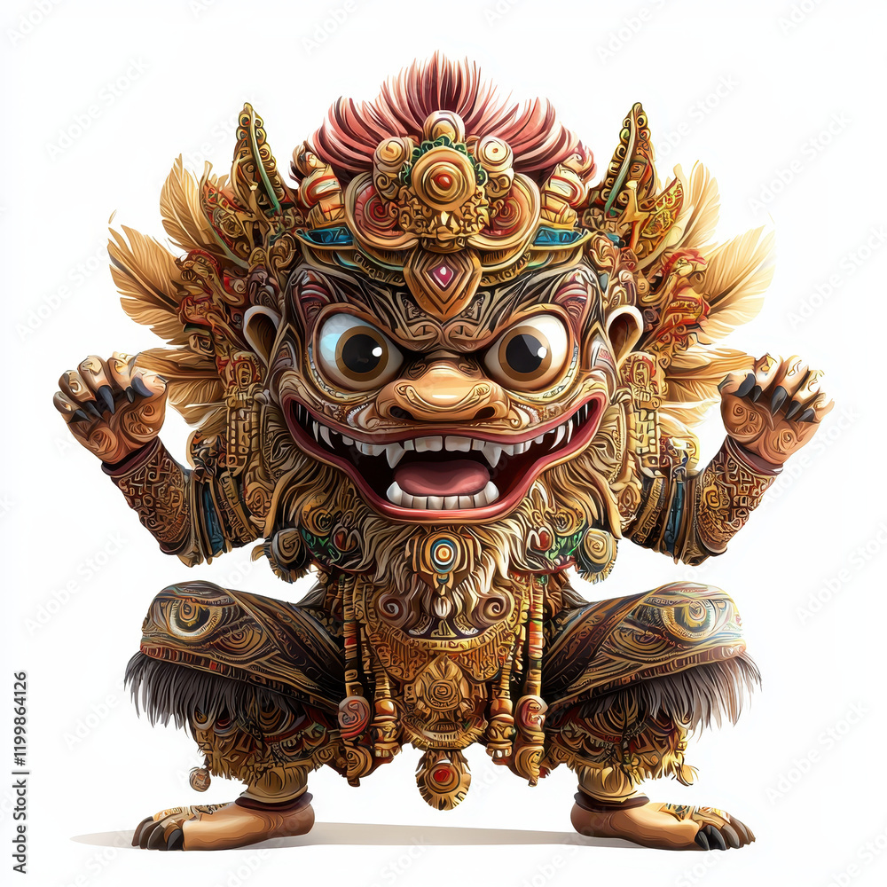 Fototapeta premium Colorful Balinese lion sculpture with intricate details and vibrant colors