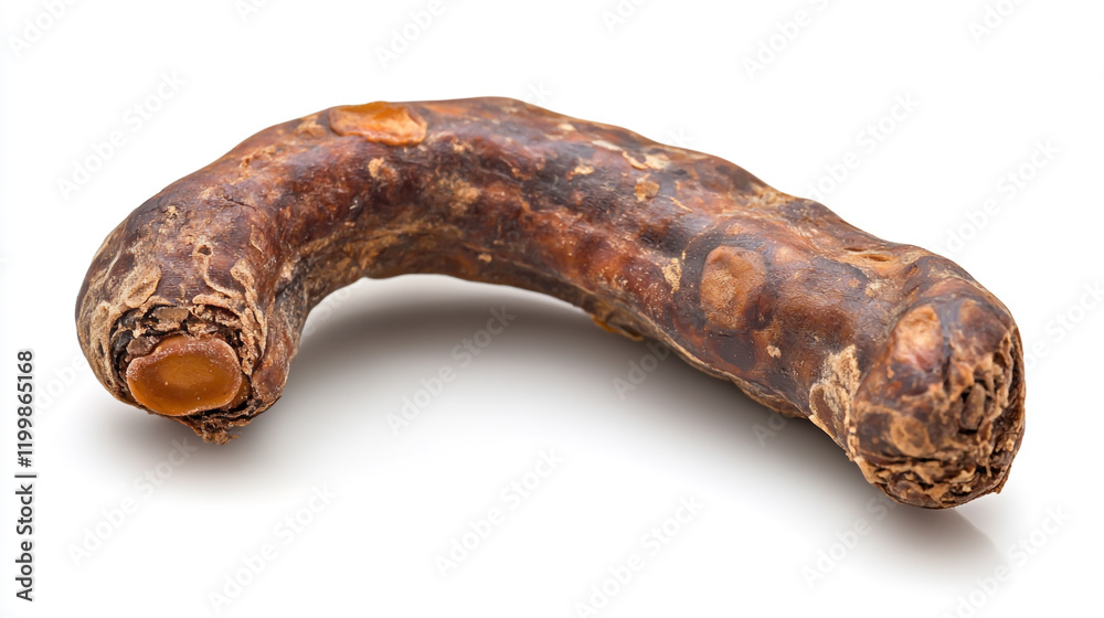 Tamarind pod with rich texture, isolated on a clean white background, full depth of field, vibrant and detailed for stock imagery. Tamarind pod with rich texture, isolated on a clean white background, full depth of field, vibrant and detailed for stock imagery.