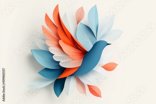 A flat design of bird wings with smooth, curved shapes, in pastel tones on a muted background