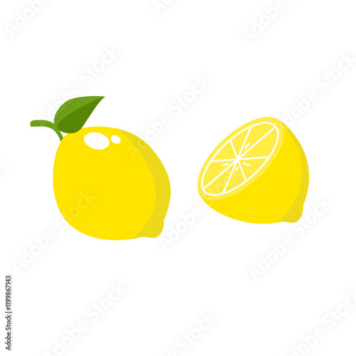 lemon slice citrus fruit flat iconvector. Yellow lemon half cut logo