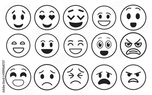 Emojis, thin line icon set. Outline symbol collection