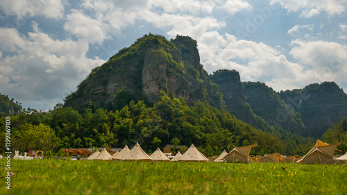 camping tent in the forest, Xinchang county Shaoxin zhejiang province China. High quality photo photo