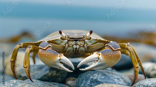 Close-up of a crab on rocks.