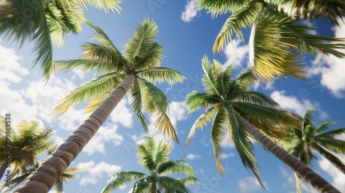 Wallpaper Mural Photo of palm trees, tropical vibes, blue sky, high-angle shot Torontodigital.ca