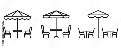 Terrace cafe icon, Terrace cafe line icon, terrace icon line art logo, cafe umbrella icon, Terrace cafe logo, Street Cafes Icons. Table and Chairs in a Summer Restaurant, Leisure and tourism logo