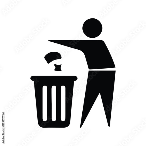 Trash Icon. Silhouette of Keeping Clean. Throw away rubbish in the trash can. Vector Illustration.