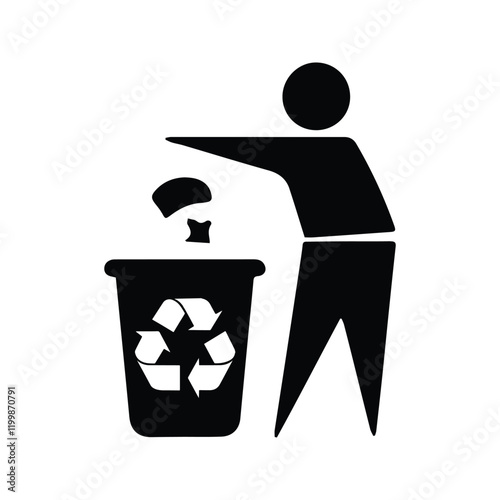 Trash Icon. Silhouette of Keeping Clean. Throw away rubbish in the trash can. Vector Illustration.
