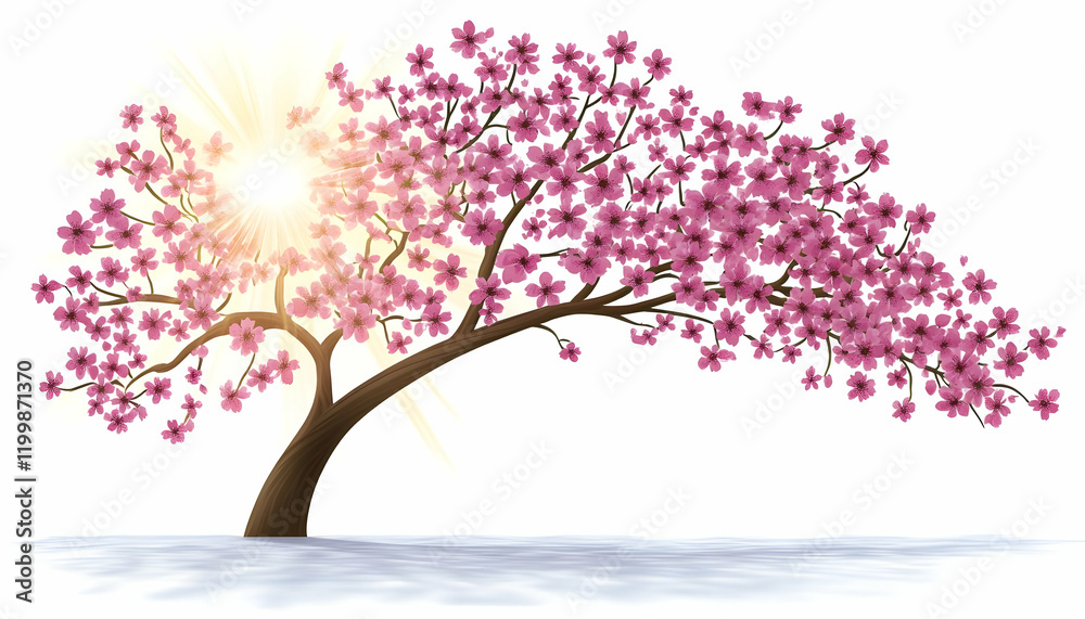 Obraz premium Pink blossom tree sunrise design element
