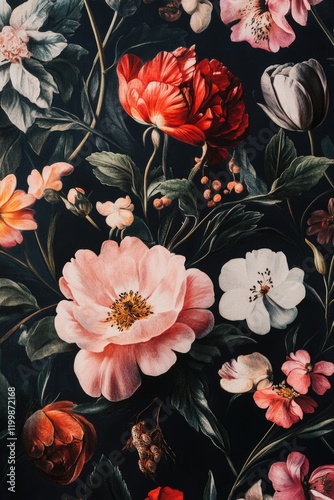 Flowers on Black Background