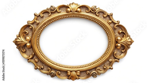 Antique round oval gold picture or mirror frame isolated on white  background
