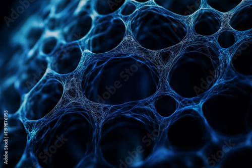 Abstract cellular structures on dark background.Complex patterns and bubbles showing organic forms and intricate details.Selective focus. Generative AI.