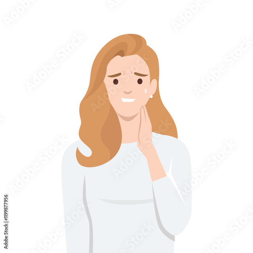 Anxious Woman Feeling Uneasy holding her neck. Flat vector illustration isolated on white background