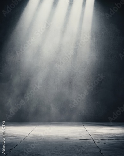 Dramatic spotlight on dark concrete stage with atmospheric lighting photo