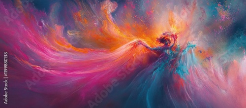 Abstract ethereal figure dancing in vibrant nebula
