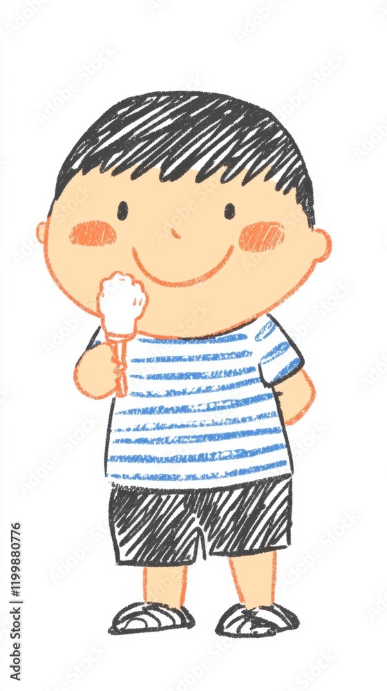 Charming Illustration of a Boy Enjoying an Ice Cream Charming Illustration of a Boy Enjoying an Ice Cream