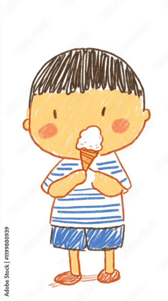 Charming Illustration of a Boy Enjoying an Ice Cream Charming Illustration of a Boy Enjoying an Ice Cream
