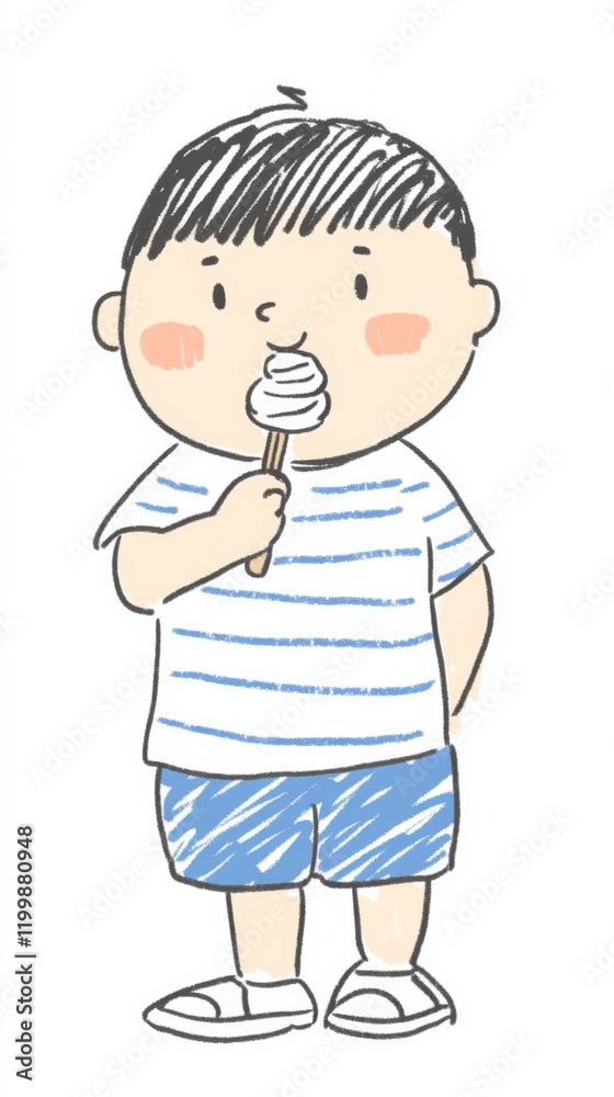 Charming Illustration of a Boy Enjoying an Ice Cream Charming Illustration of a Boy Enjoying an Ice Cream