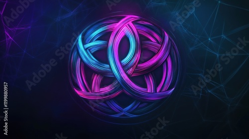 Abstract glowing sphere design on dark background with lines