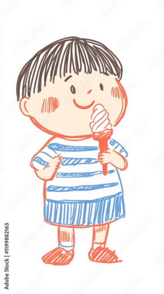Charming Illustration of a Boy Enjoying an Ice Cream Charming Illustration of a Boy Enjoying an Ice Cream