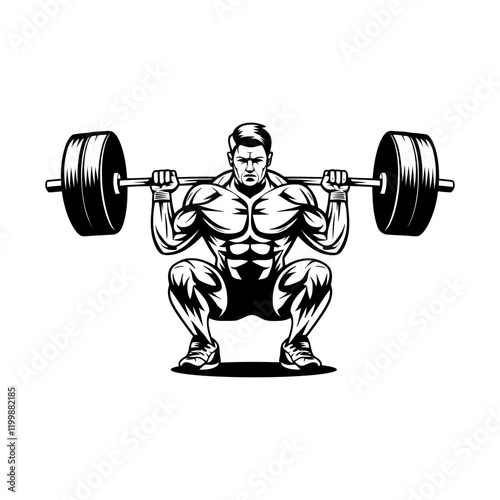 Powerful Bodybuilder Performing a Barbell Squat