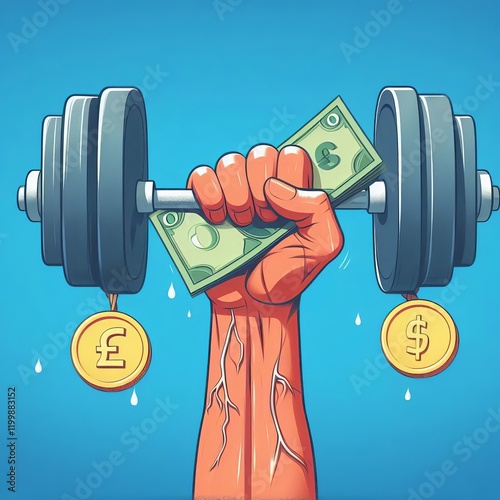 Weak Currency An illustration of a weak arm holding a weak curre