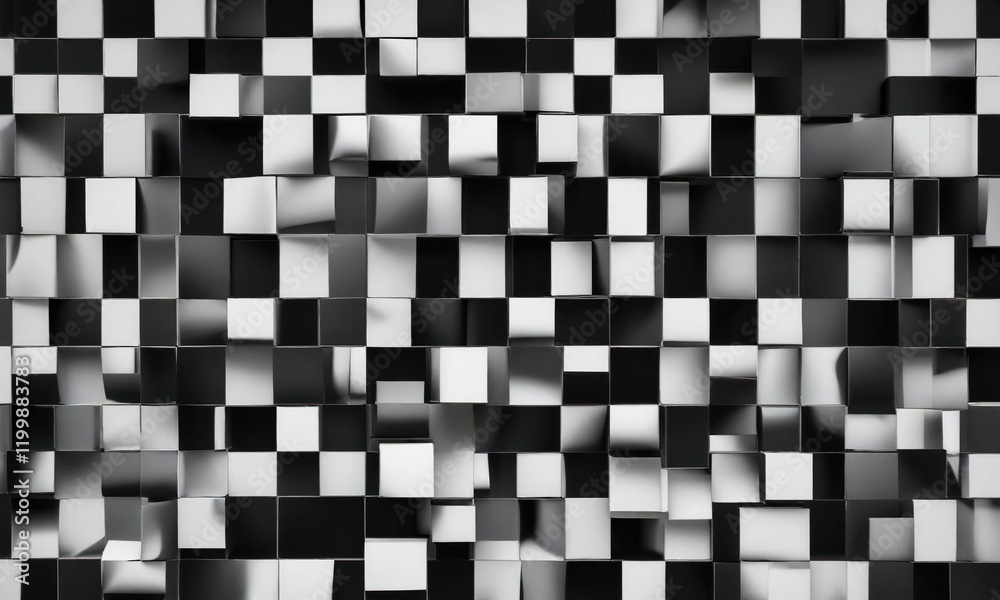 Mosaic of black and white squares and circles, classic, minimalism Mosaic of black and white squares and circles, classic, minimalism