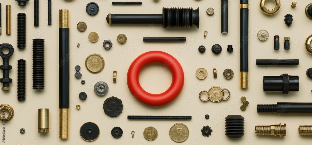 Red Ring Composition: An Abstract Still Life of Industrial Hardware Red Ring Composition: An Abstract Still Life of Industrial Hardware