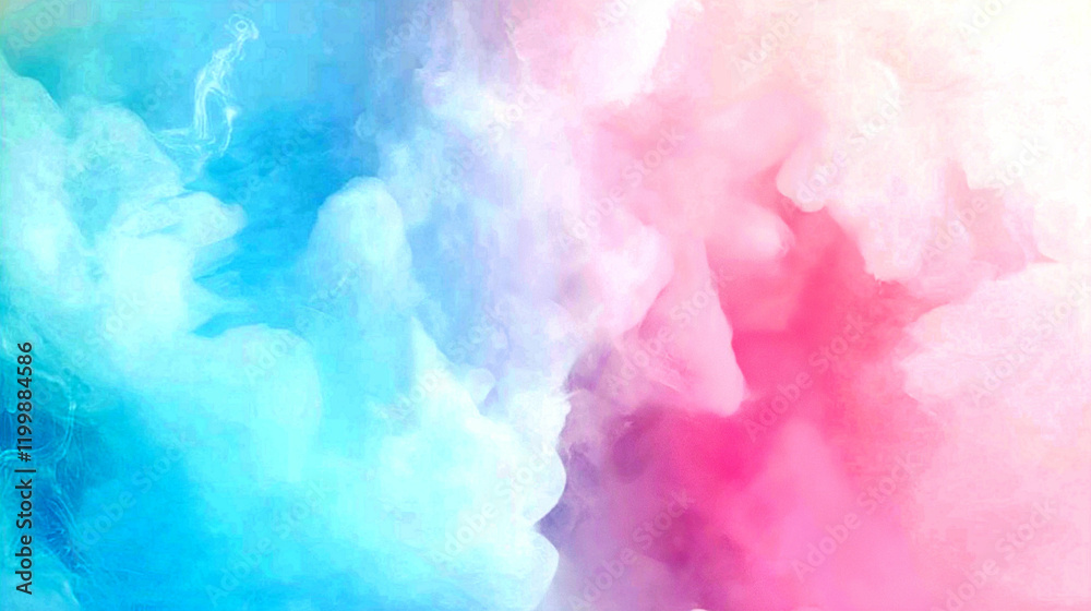 Fototapeta premium Colorful wisps of blue and pink swirl together in a dreamy, abstract cloud formation, creating a vibrant atmosphere for imagination