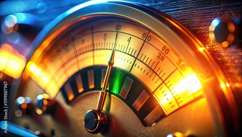 4K loop animation:  vintage audio gear's VU meter and recording needle move rhythmically in a dimly lit studio.