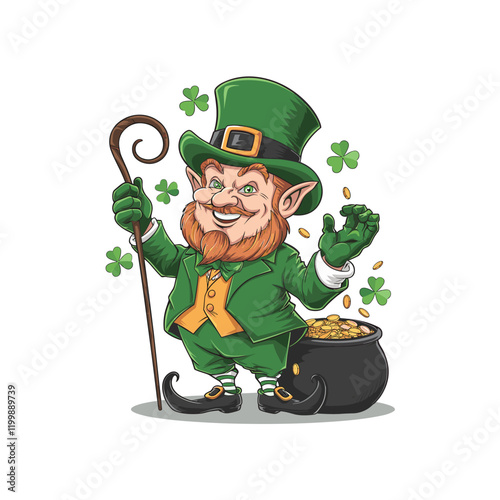 
St Patrick's Day Green Shamrock and Beer, St. Patrick's Day leprechaun hat with four leaf clover, happy St Patrick's Day Leprechaun Face, St Patrick hat and cauldron with coins for celebration