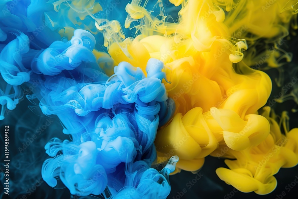 Fototapeta premium Abstract swirls of blue and yellow paint