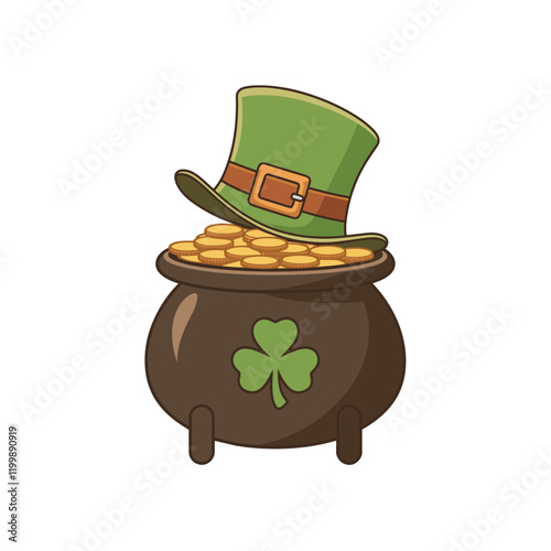 
St Patrick's Day Green Shamrock and Beer, St. Patrick's Day leprechaun hat with four leaf clover, happy St Patrick's Day Leprechaun Face, St Patrick hat and cauldron with coins for celebration