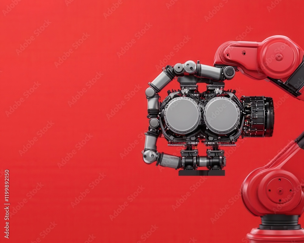 Robotic arms assembling car engines with precision, smart factory environment, advanced automation