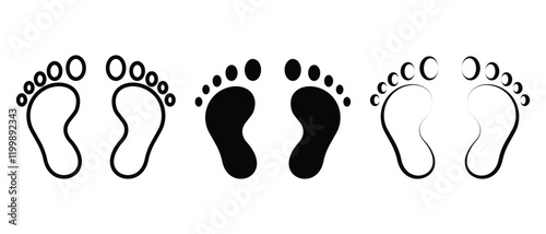 Human Foot prints vector, silhouette icon on white background. Human feet traces, footmark symbol, vector. Foot print flat icons, logo. Vector illustration.

