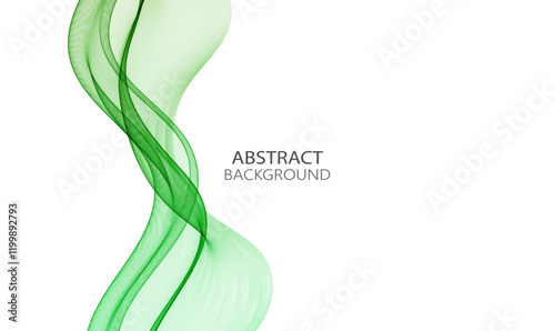 Green smoothly vertical curved wave on a white background