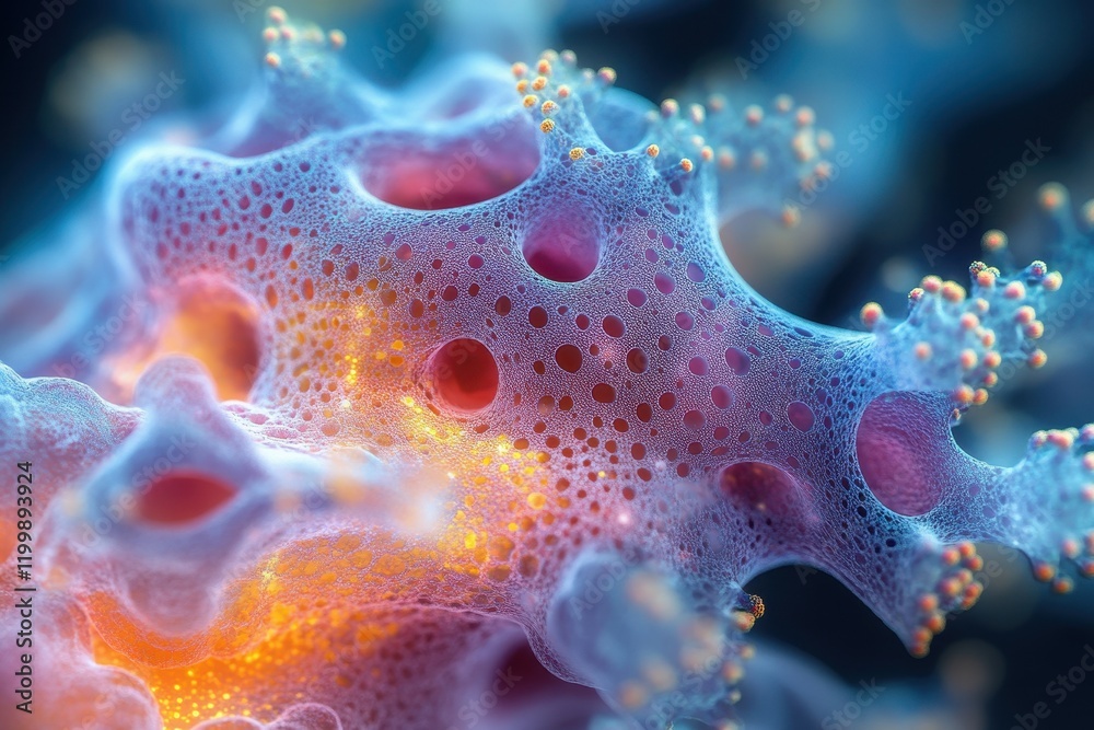 Exploring the intricate details of microscopic coral structures in vibrant colors Exploring the intricate details of microscopic coral structures in vibrant colors
