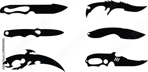 Set of kitchen knife icon silhouette design vector art illustration,Military knife set vector design
