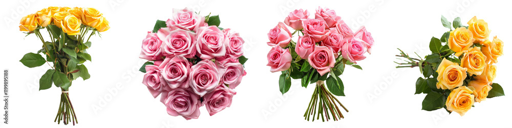 Collection of bouquets of colorful roses valantine's isolated on transparent or white background Collection of bouquets of colorful roses valantine's isolated on transparent or white background