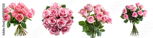 Collection of bouquets of pink roses valantine's isolated on transparent or white background