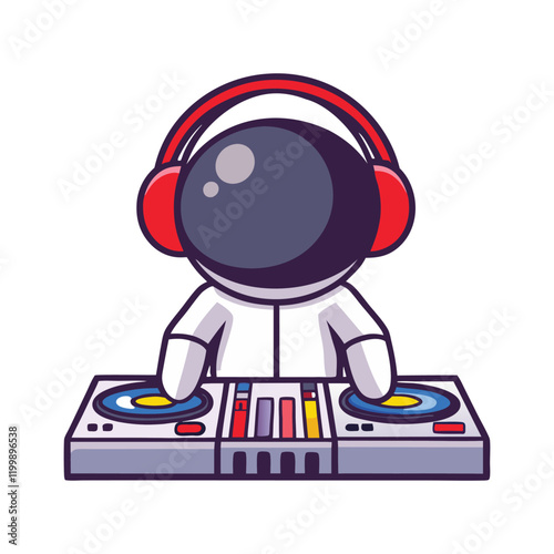 Cute Astronaut DJing with Headphones on a Turntable