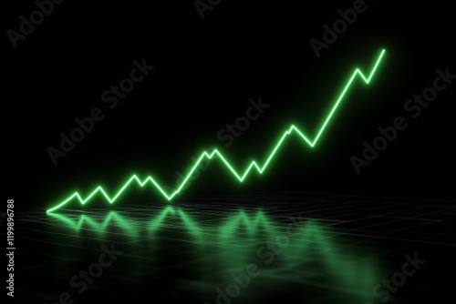 A glowing neon green stock ticker line. Stock chart with a dramatic rising neon green line.