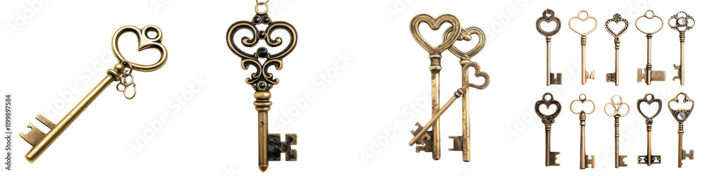 Collection of Keys valantine's isolated on transparent or white background Collection of Keys valantine's isolated on transparent or white background