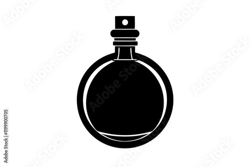 Round Perfume Bottle Silhouette Icon on White Background