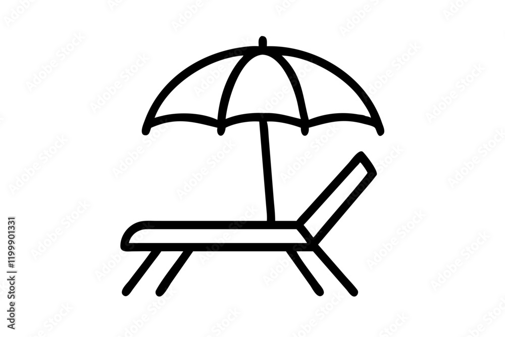 Silhouette of Beach Chair and Umbrella on White Background Silhouette of Beach Chair and Umbrella on White Background