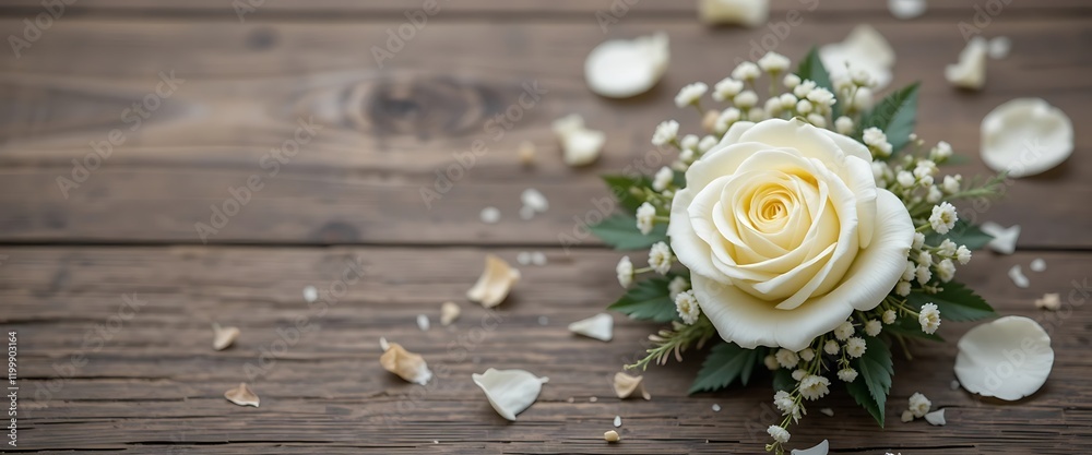 Elegant White Rose on Rustic Wood Background Elegant White Rose on Rustic Wood Background