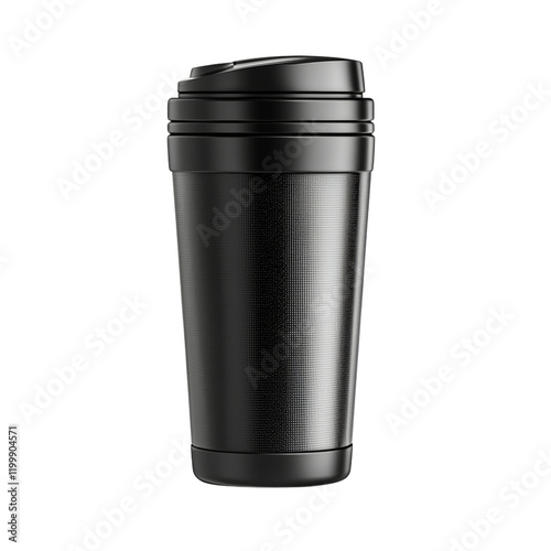 Sleek Black Travel Coffee Cup Design Isolated on transparent background