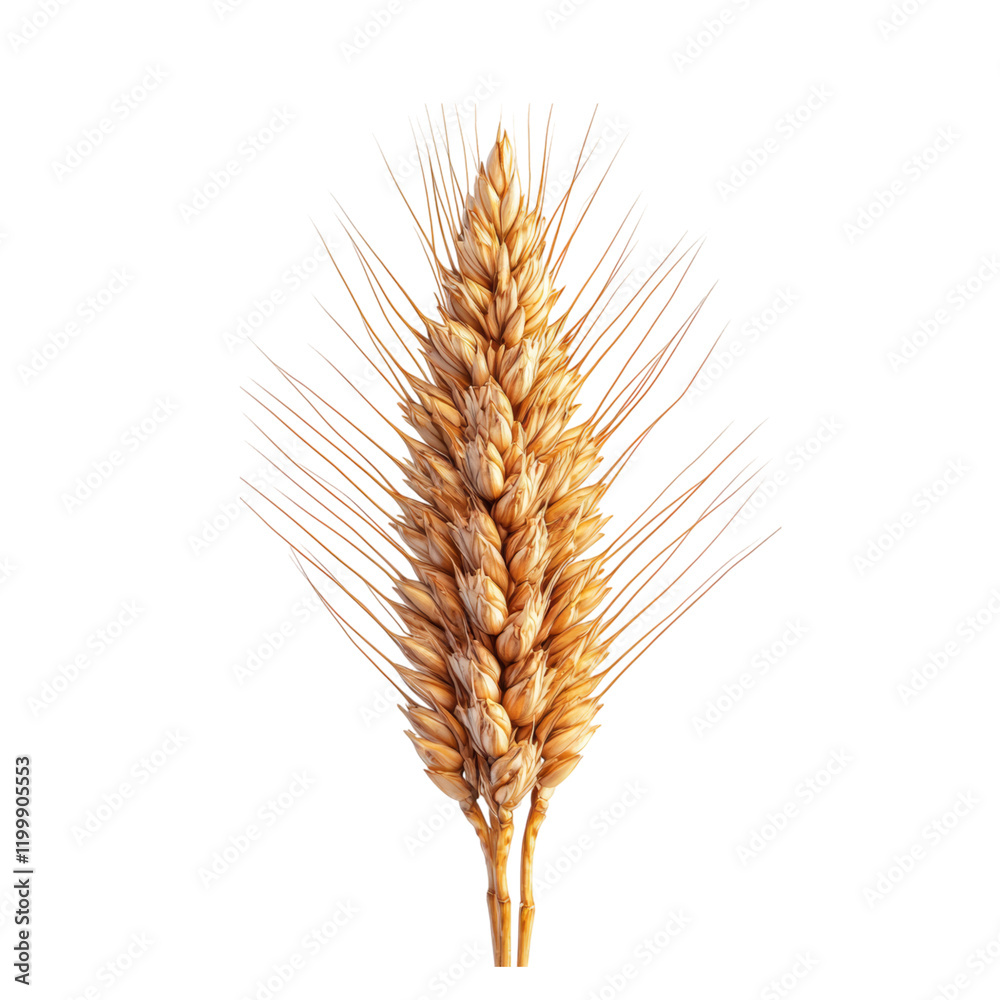 Fototapeta premium Golden Wheat Spike Against White Background Isolated on transparent background