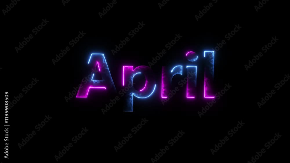Neon shine month name April text sign icon animation on isolated on black background.Glowing colorful light neon text month of April . Abstract Neon shine month name April text sign icon animation on isolated on black background.Glowing colorful light neon text month of April . Abstract
