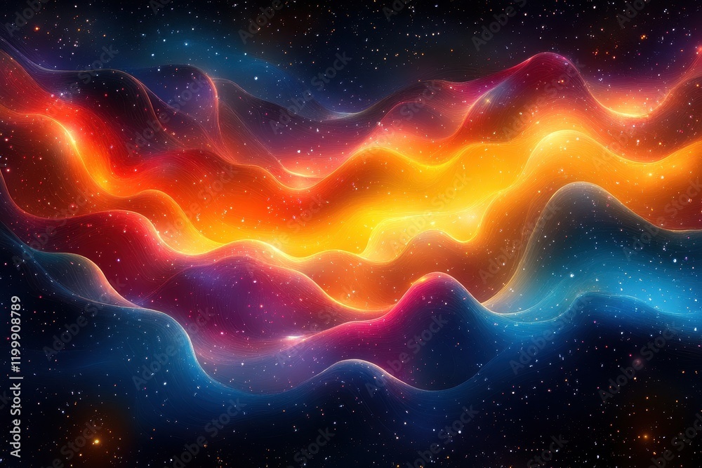 Obraz premium Colorful cosmic waves create a mesmerizing and vibrant energy in the vast universe at night