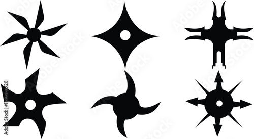 Set line hand grenade, Japanese ninja shuriken and icon vector,Star shuriken icon vector with trendy design,Ninja shuriken icon